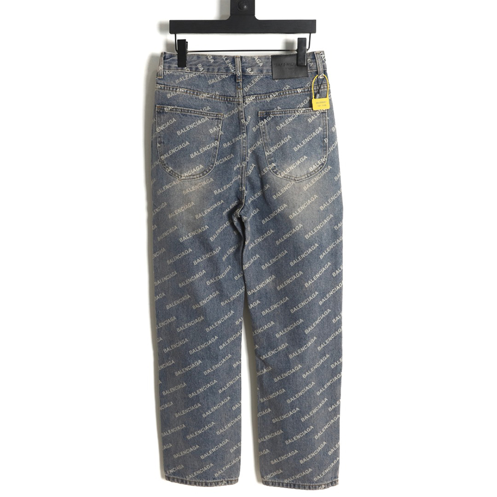 Balenciaga 23Fw all over printed washed denim trousers
