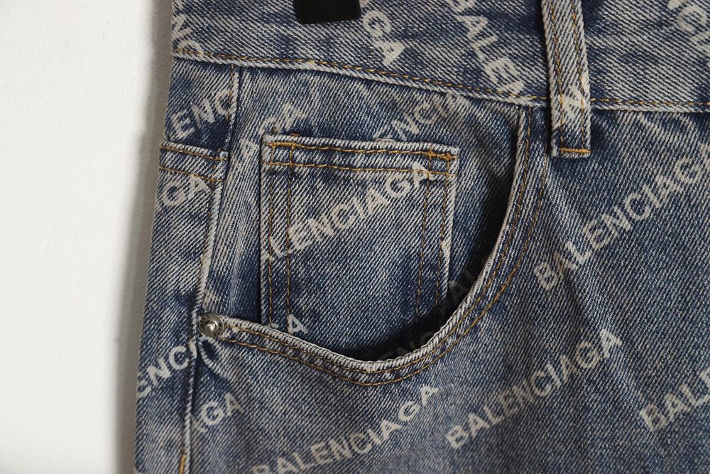 Balenciaga 23Fw all over printed washed denim trousers