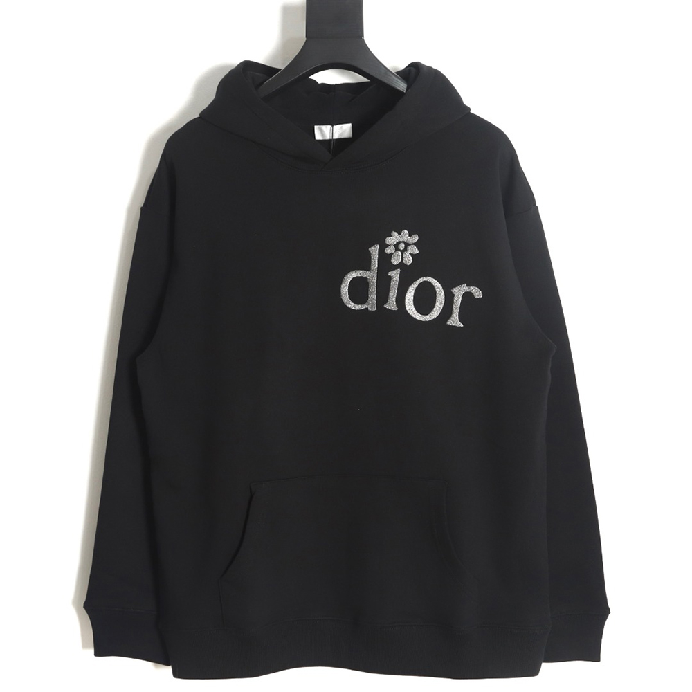 Dior X ERL joint model embroidered floral letter cotton hooded sweatshirt