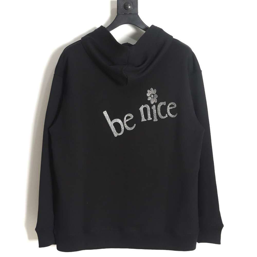 Dior X ERL joint model embroidered floral letter cotton hooded sweatshirt