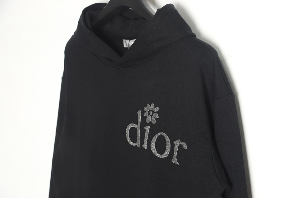 Dior X ERL joint model embroidered floral letter cotton hooded sweatshirt