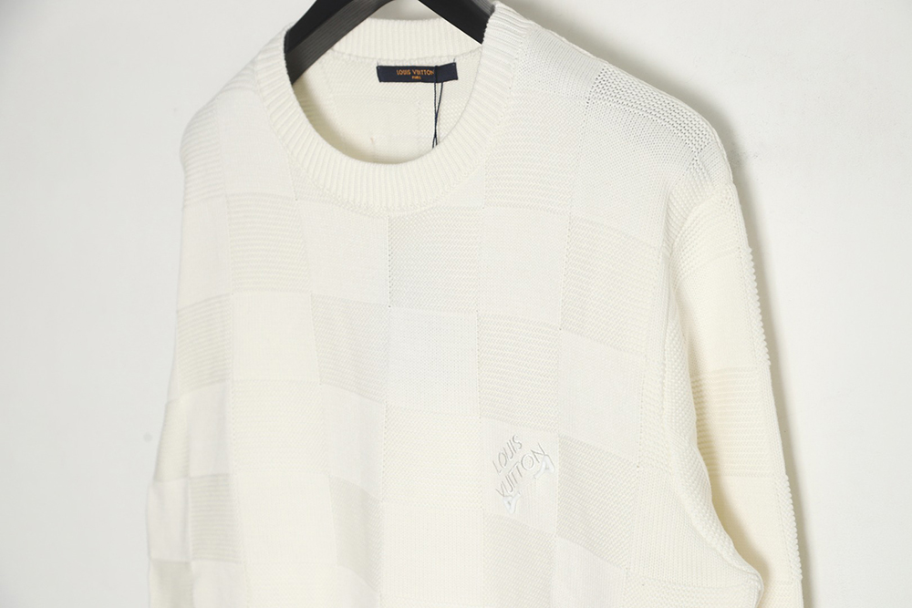 LouisVuitton 22SS chest pin checkerboard knitted sweater