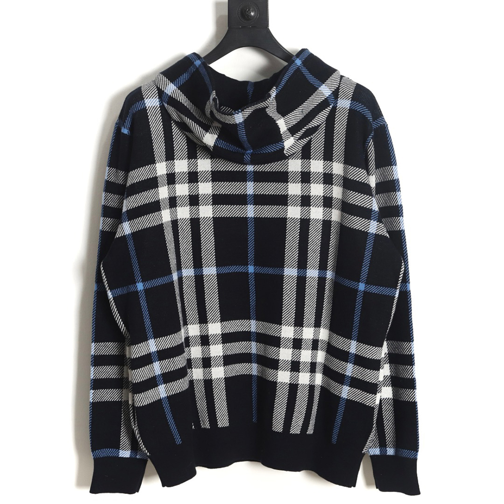 Burberry 23FW blue large plaid knitted hoodie