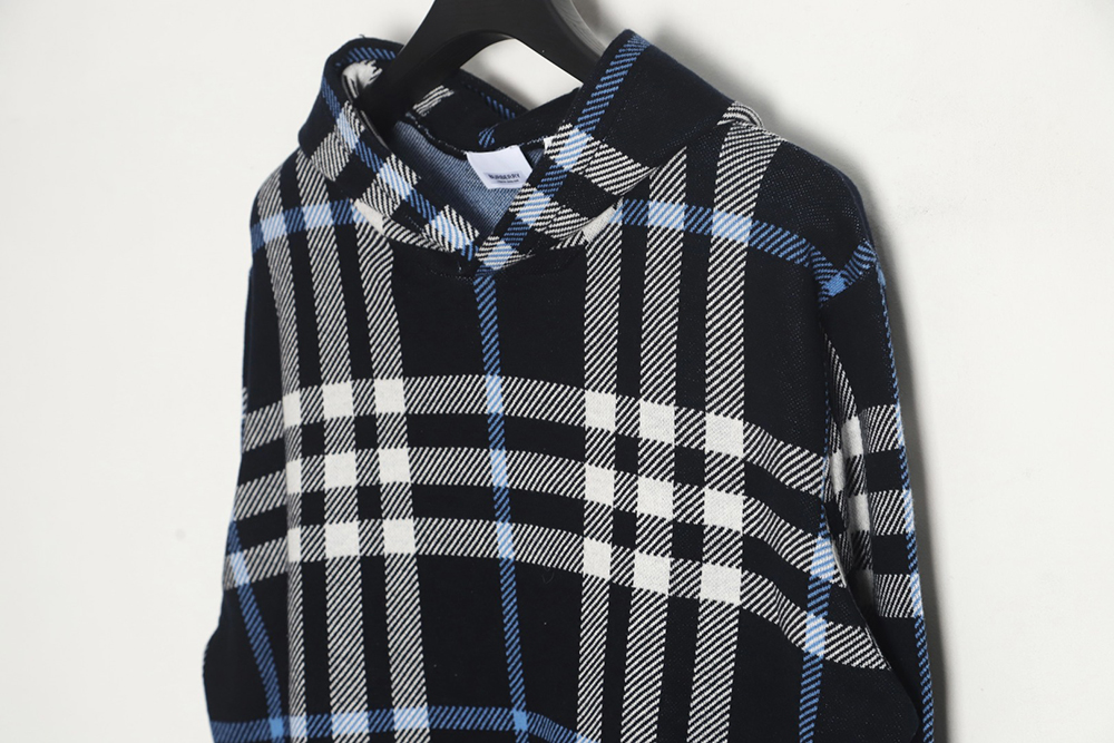 Burberry 23FW blue large plaid knitted hoodie