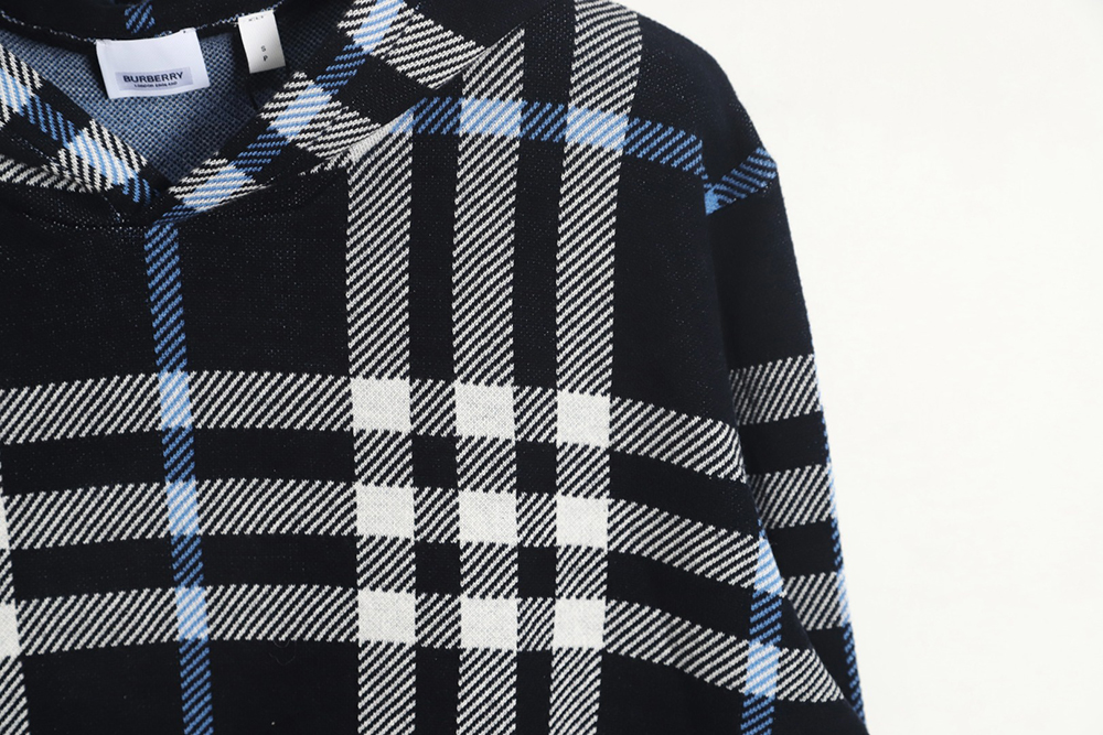 Burberry 23FW blue large plaid knitted hoodie