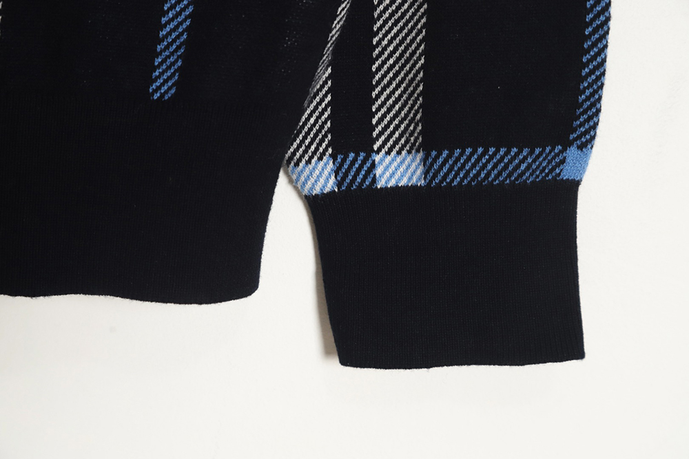 Burberry 23FW blue large plaid knitted hoodie