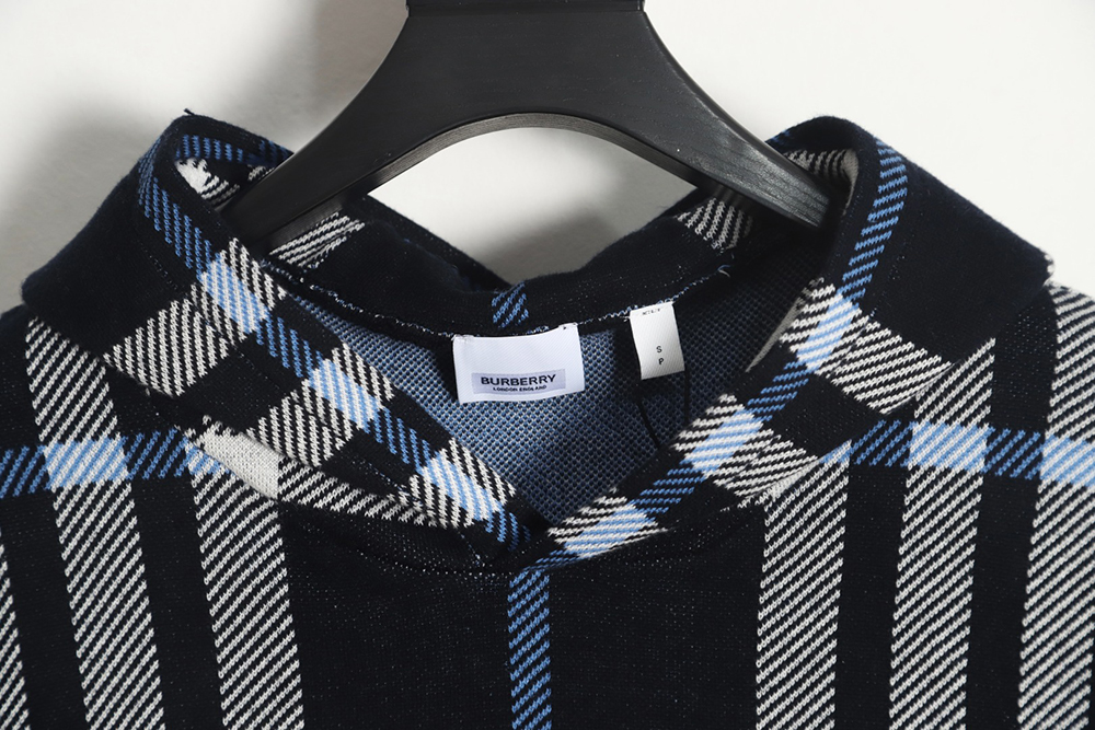 Burberry 23FW blue large plaid knitted hoodie