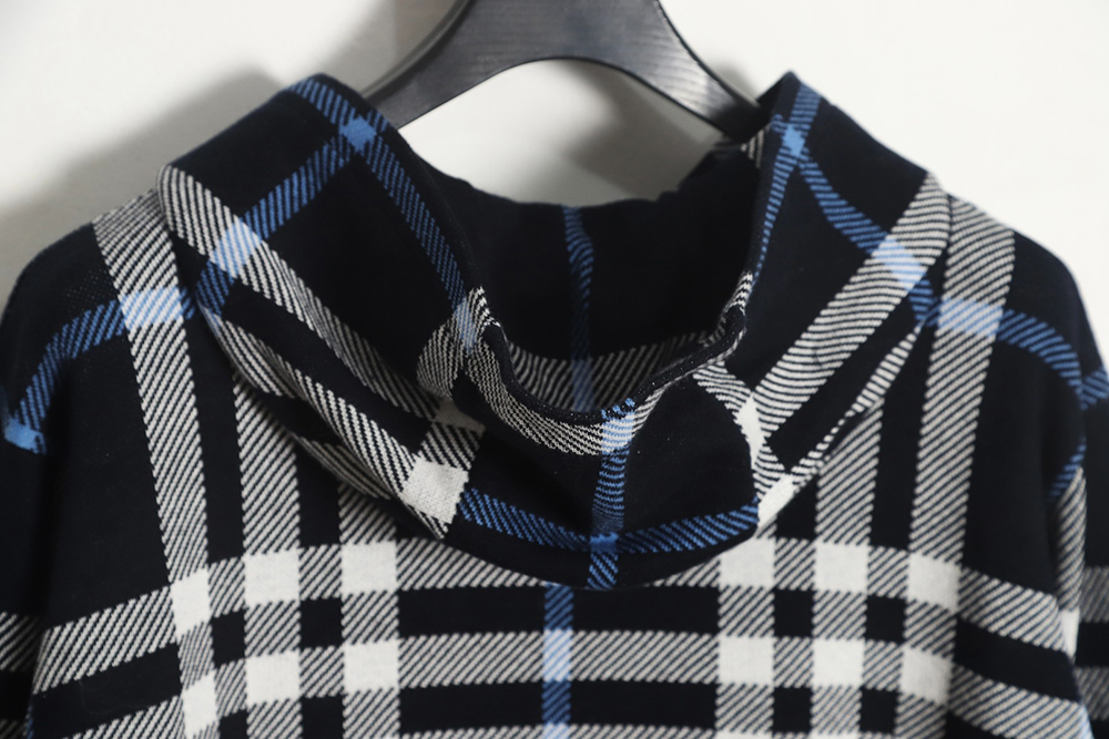 Burberry 23FW blue large plaid knitted hoodie