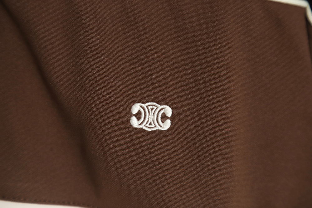 CELINE 23FW chocolate patchwork Arc de Triomphe stand collar baseball jacket