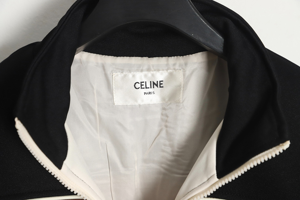 CELINE 23FW chocolate patchwork Arc de Triomphe stand collar baseball jacket