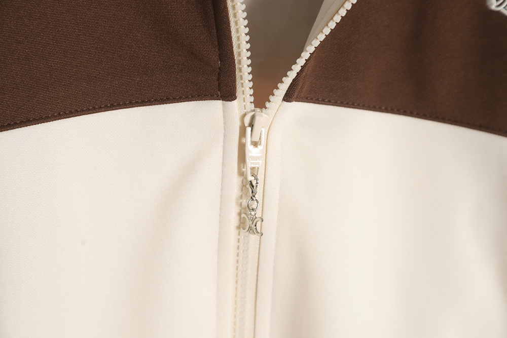 CELINE 23FW chocolate patchwork Arc de Triomphe stand collar baseball jacket