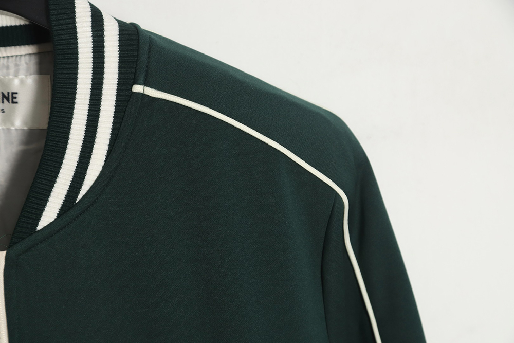 Celine 23FW striped sleeves Arc de Triomphe stand collar baseball jersey