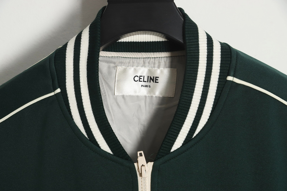 Celine 23FW striped sleeves Arc de Triomphe stand collar baseball jersey