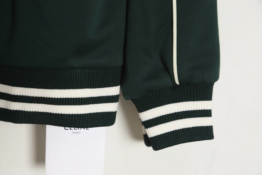 Celine 23FW striped sleeves Arc de Triomphe stand collar baseball jersey