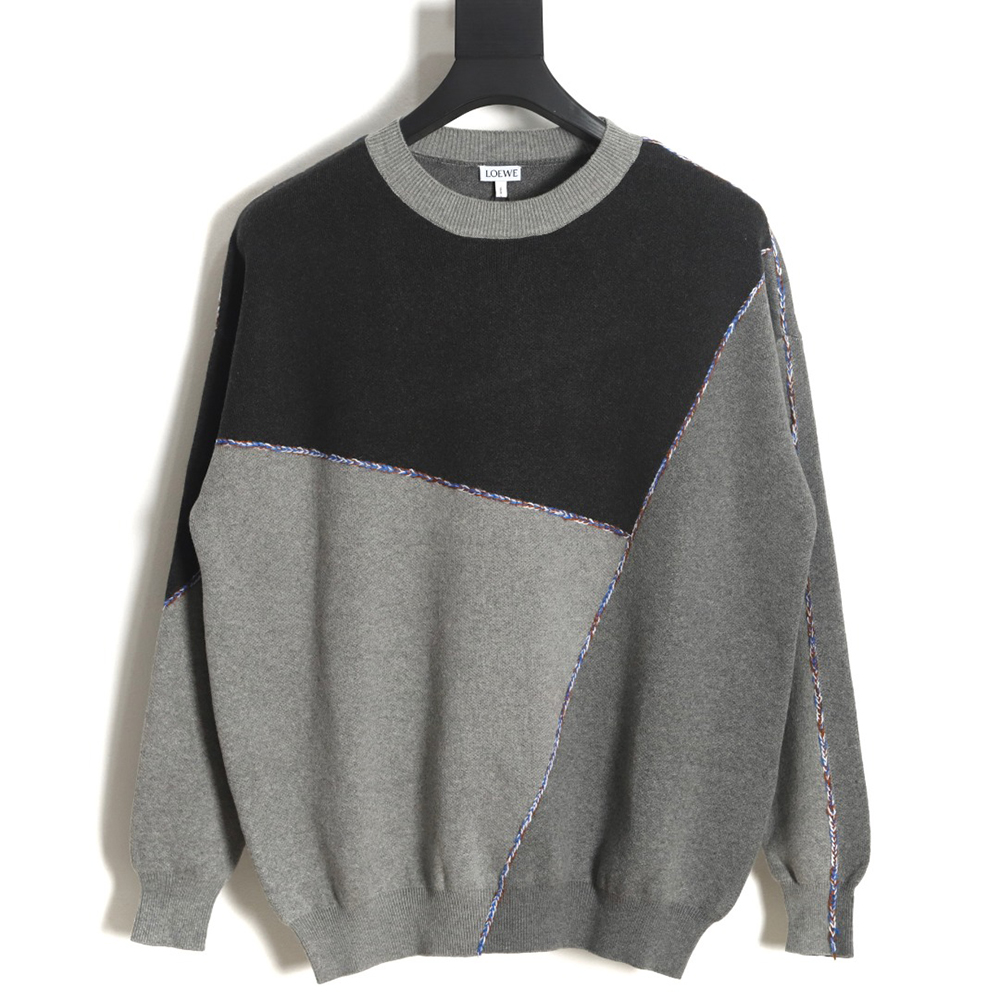 LOEWE 23FW irregular patchwork crew neck sweater