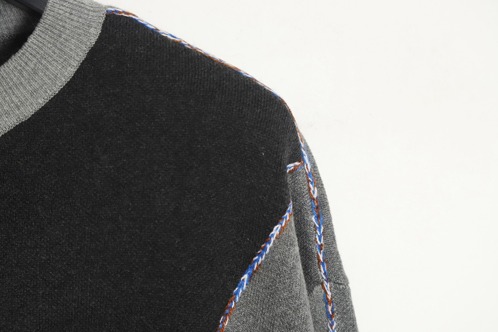 LOEWE 23FW irregular patchwork crew neck sweater