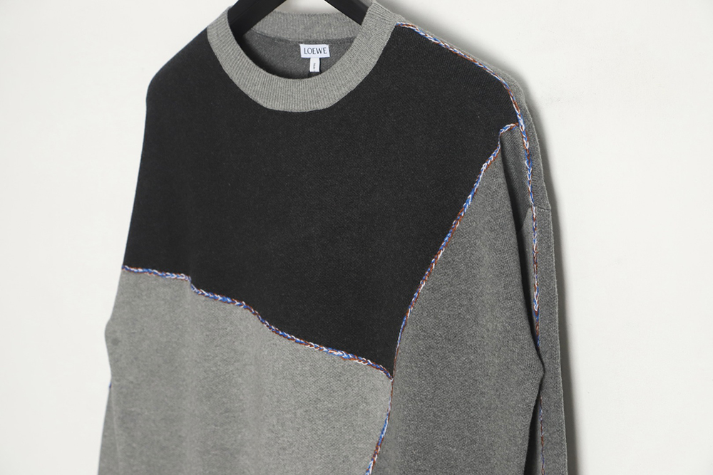 LOEWE 23FW irregular patchwork crew neck sweater