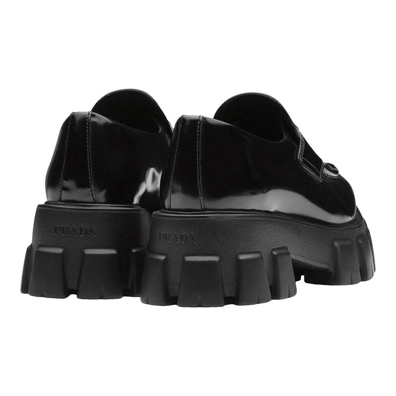 Prada Monolith 55mm Pointy Loafer Black Brushed Leather