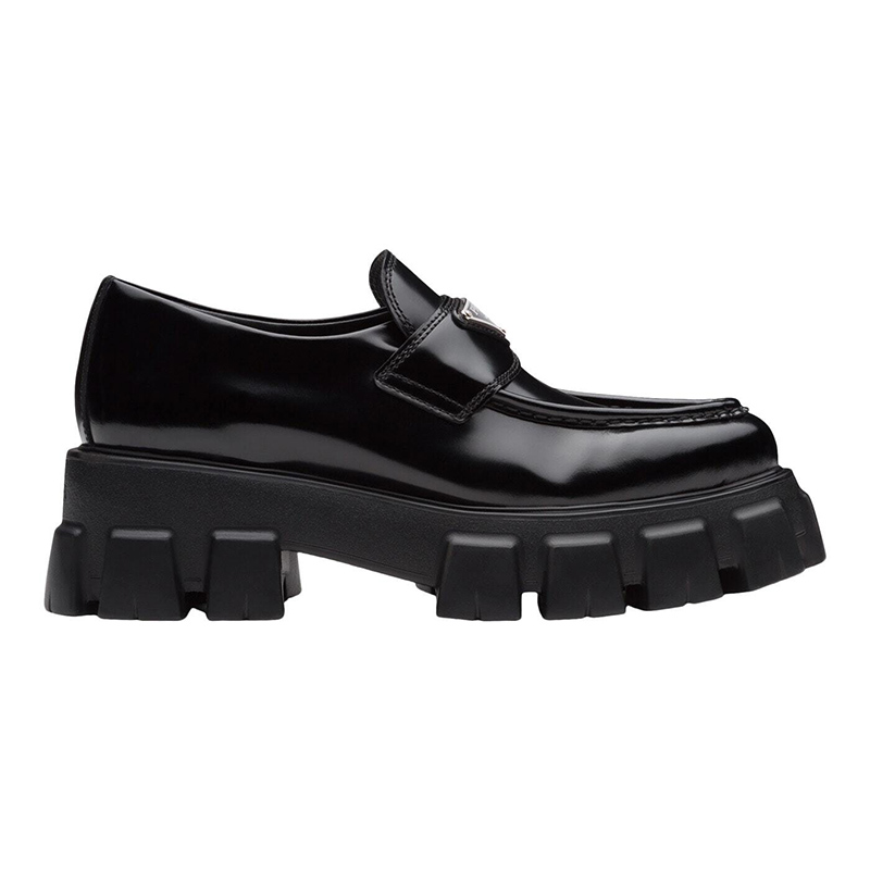 Prada Monolith 55mm Pointy Loafer Black Brushed Leather