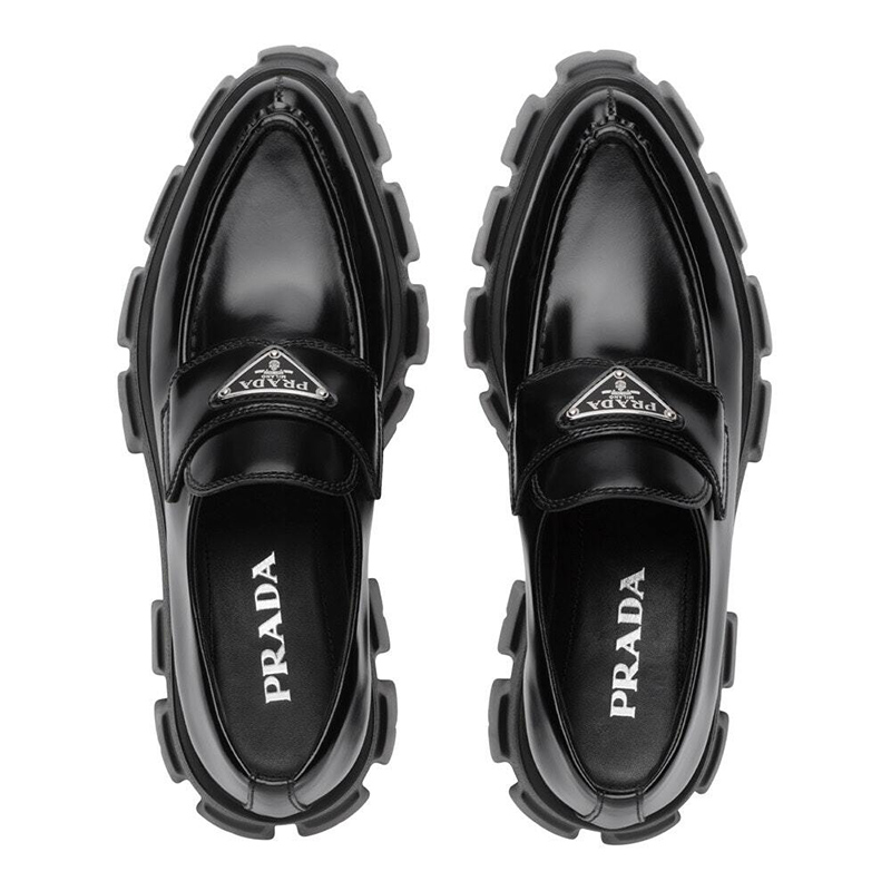 Prada Monolith 55mm Pointy Loafer Black Brushed Leather