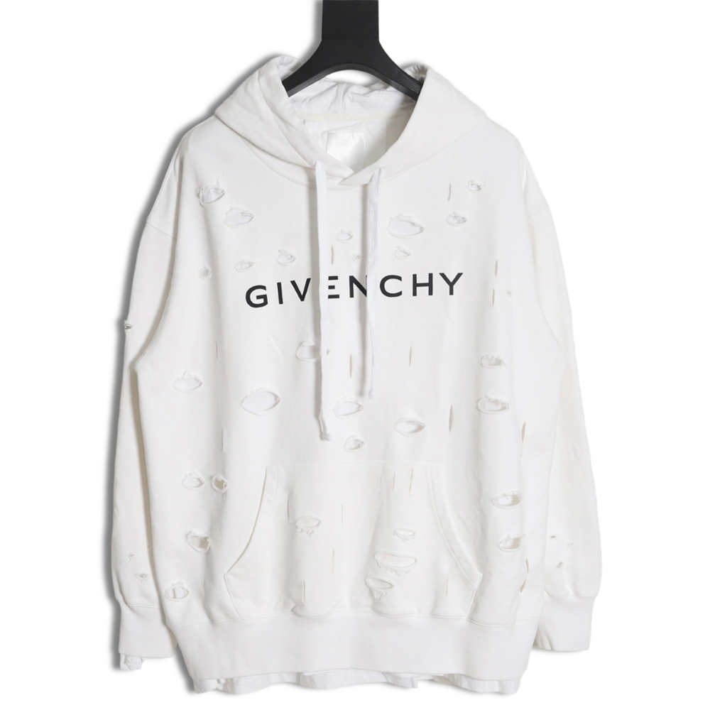 Givenchy 23FW double layer ripped hooded sweatshirt