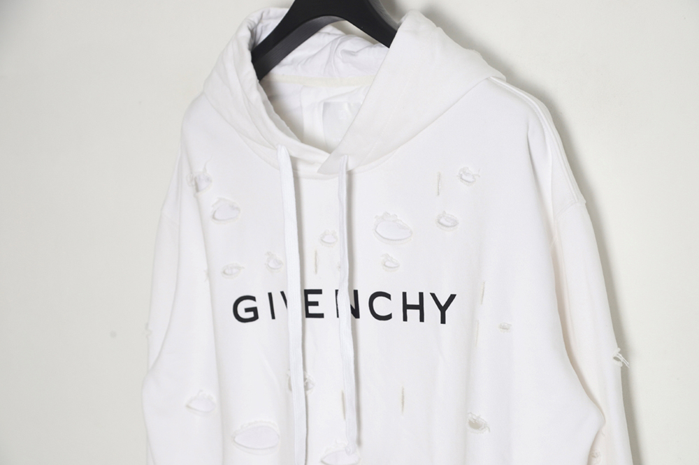 Givenchy 23FW double layer ripped hooded sweatshirt