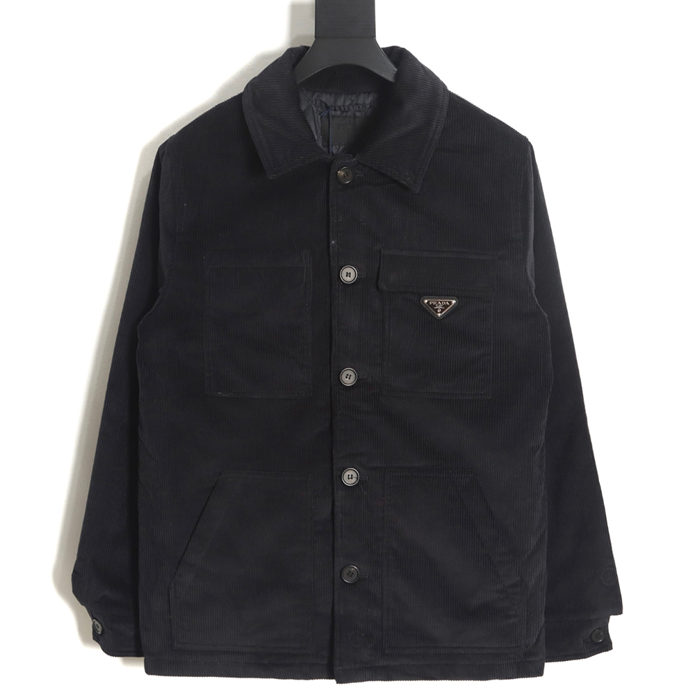 PRADA 23FW pocket corduroy long-sleeved shirt jacket navy blue