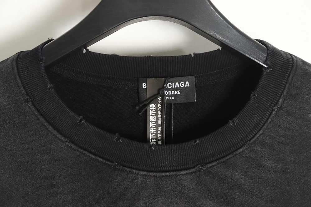 Balenciaga gradient washed destroyed hand-painted cursive lettering crew neck sweatshirt