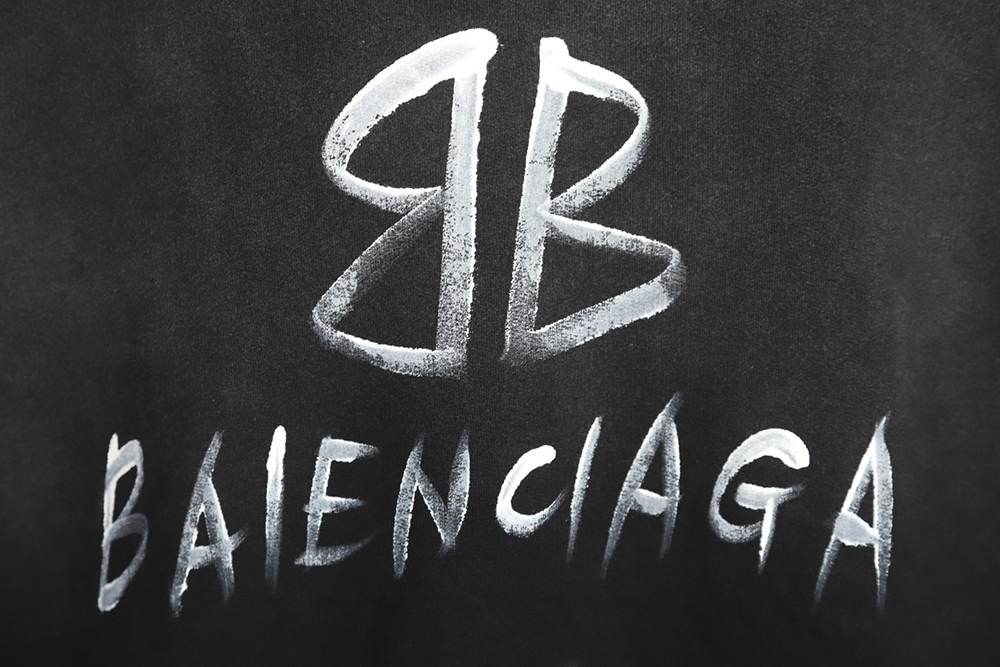 Balenciaga gradient washed destroyed hand-painted cursive lettering crew neck sweatshirt
