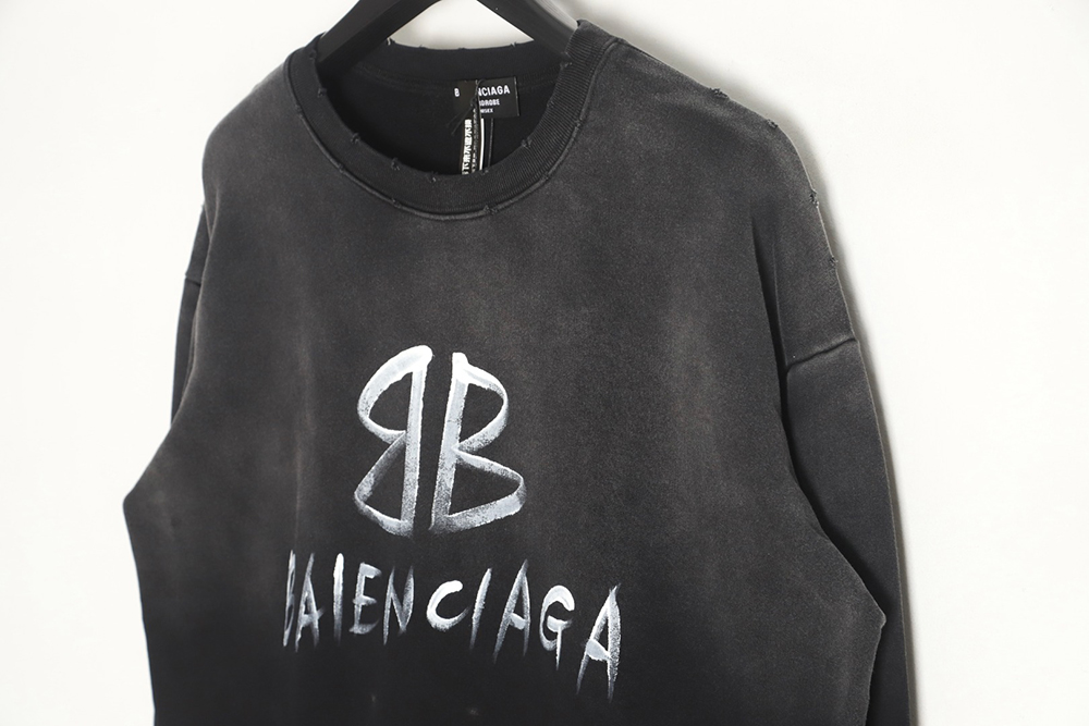 Balenciaga gradient washed destroyed hand-painted cursive lettering crew neck sweatshirt