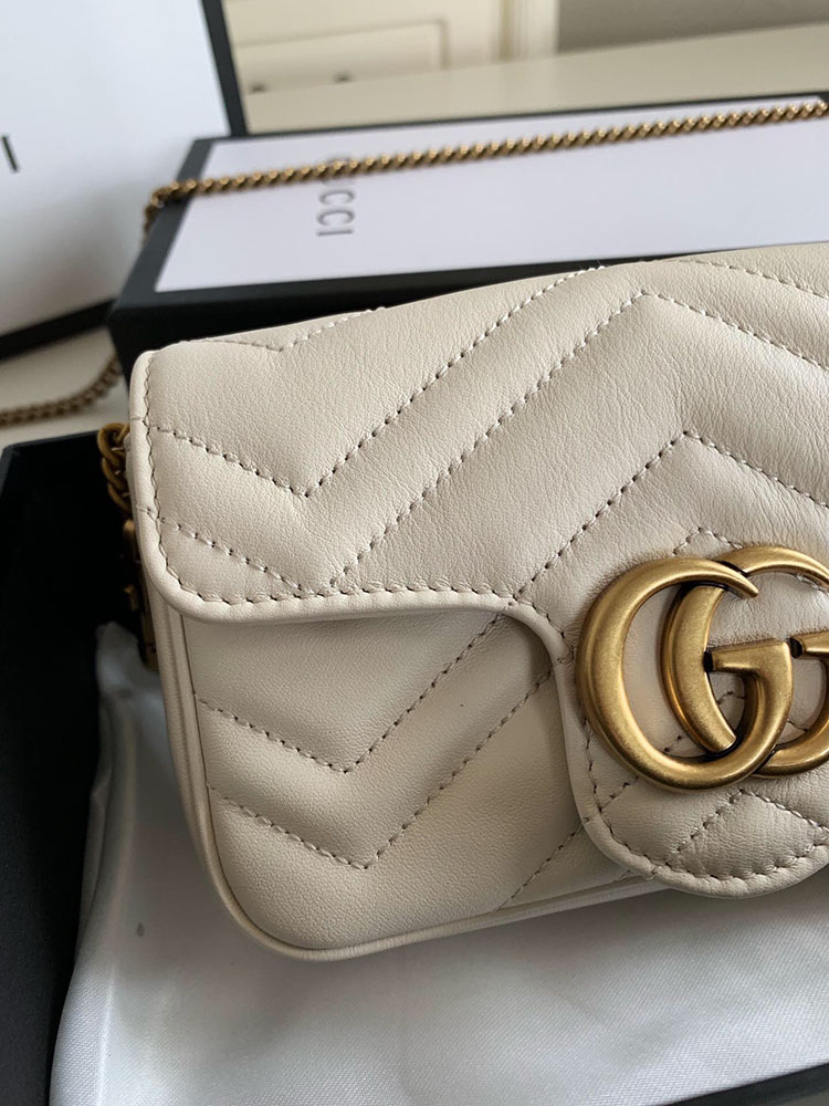 Gucci 476433 GG Marmont Matelasse Super Mini Bag White