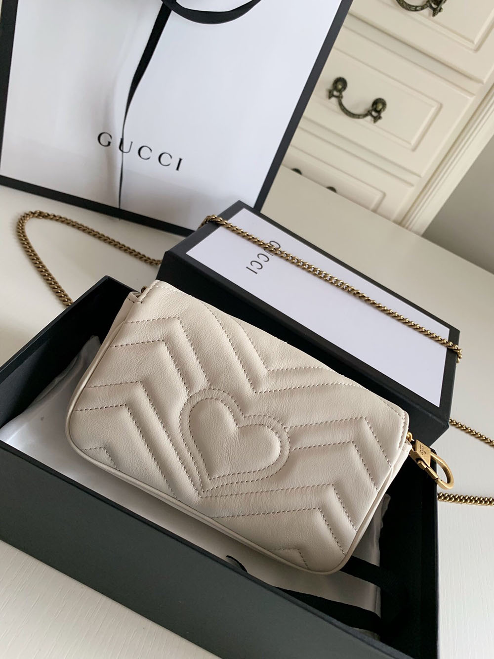 Gucci 476433 GG Marmont Matelasse Super Mini Bag White