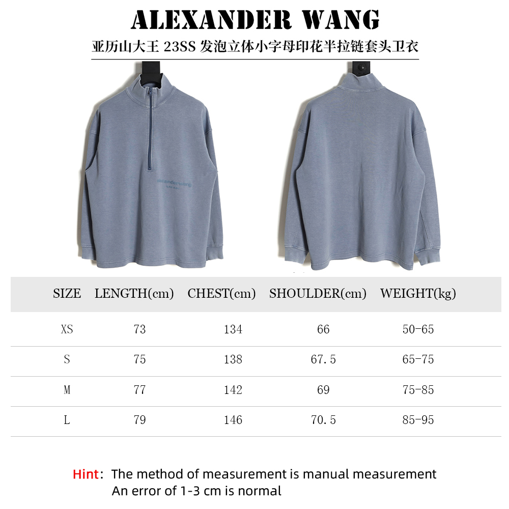 Alexander Wang 23SS foam three-dimensional small letter print half-zip pullover sweatshirt