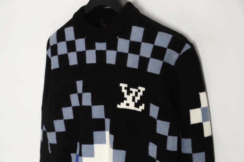 Louis Vuitton LV Louis Vuitton 23FW plaid mosaic crew neck sweater