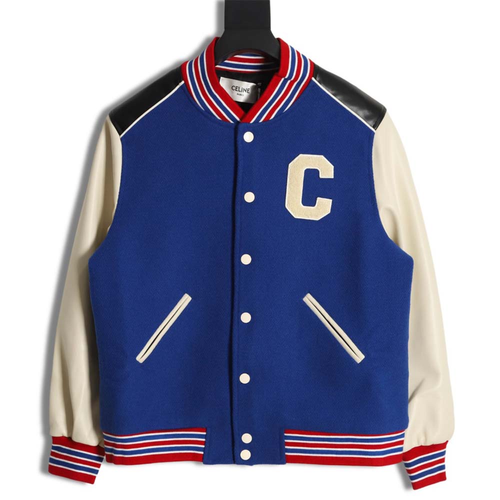 CELINE\CELINE CE 23FW wool blended leather sleeve baseball jacket_CM_1 ...