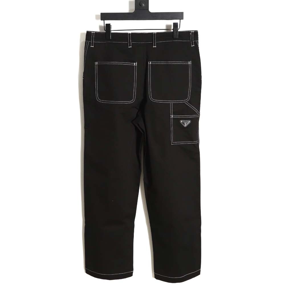 Prada PRD 23FW contrast topstitched stretch wide-leg trousers