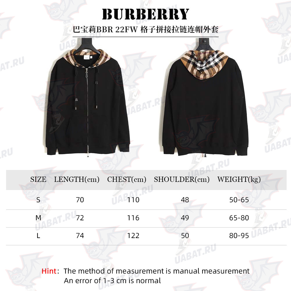 Burberry BBR 22FW plaid patchwork zipper hooded jacket