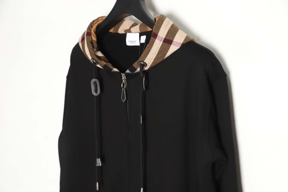 Burberry BBR 22FW plaid patchwork zipper hooded jacket