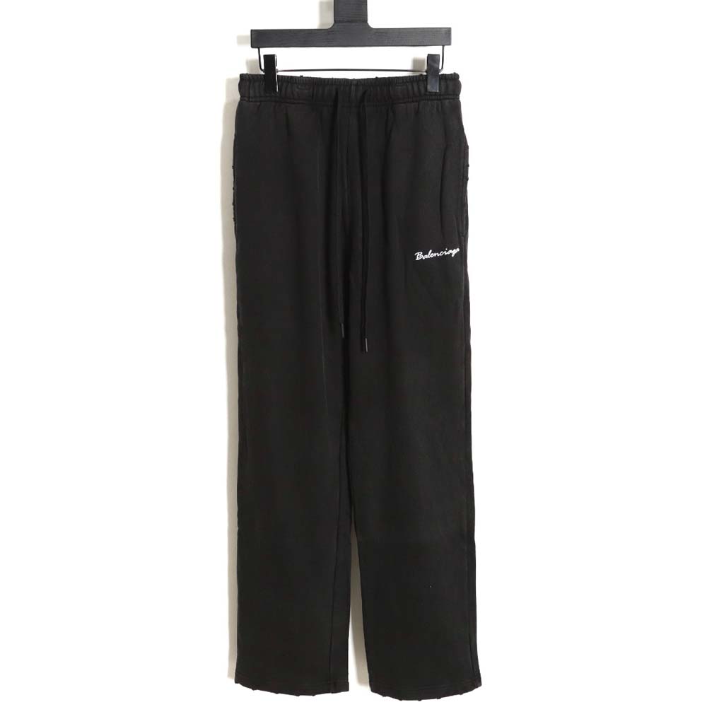 Balenciaga 23Fw signature logo embroidered vintage washed ripped trousers