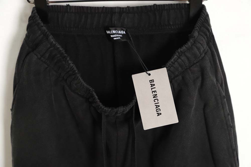 Balenciaga 23Fw signature logo embroidered vintage washed ripped trousers