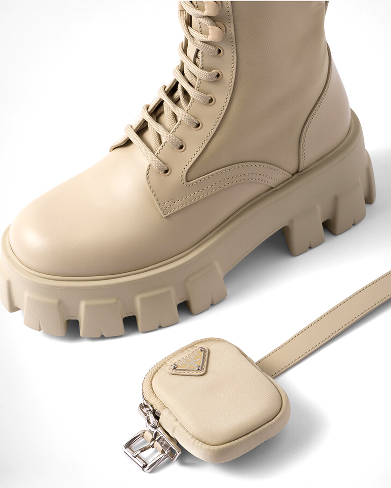 PRADA Monolith leather and Re-Nylon boots with pouch