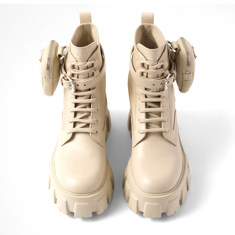 PRADA Monolith leather and Re-Nylon boots with pouch