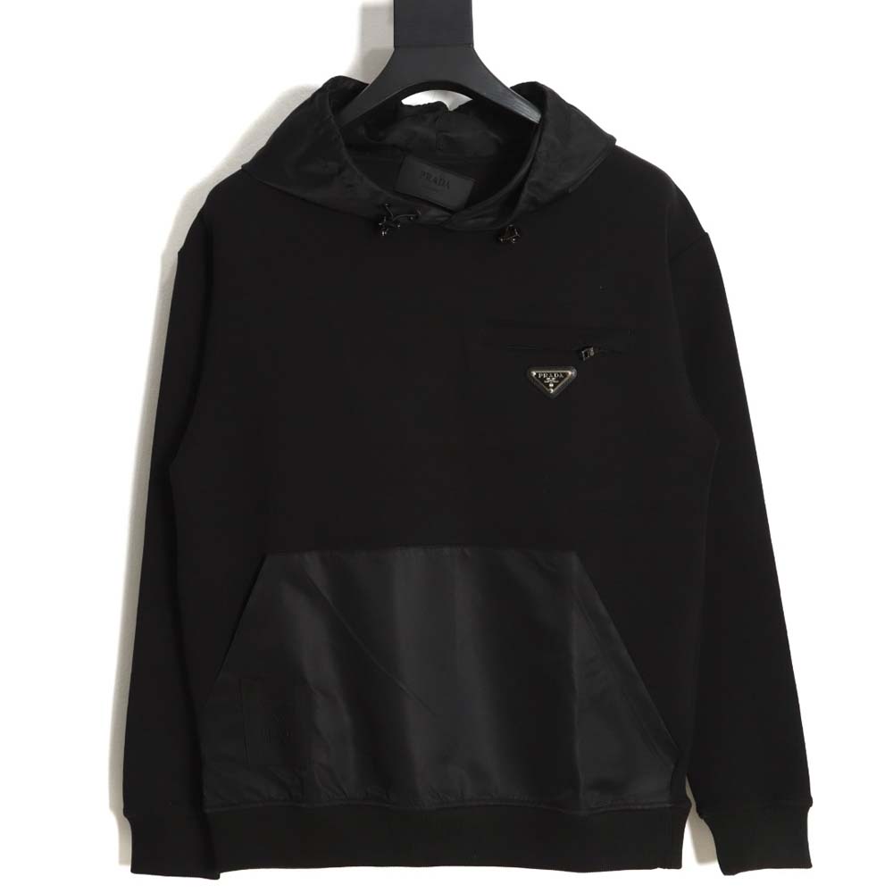 Prada 22Fw nylon patchwork triangle logo hooded sweatshirt