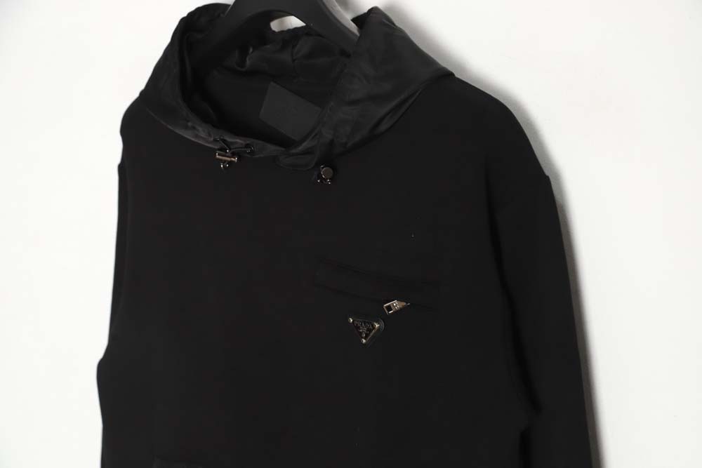 Prada 22Fw nylon patchwork triangle logo hooded sweatshirt