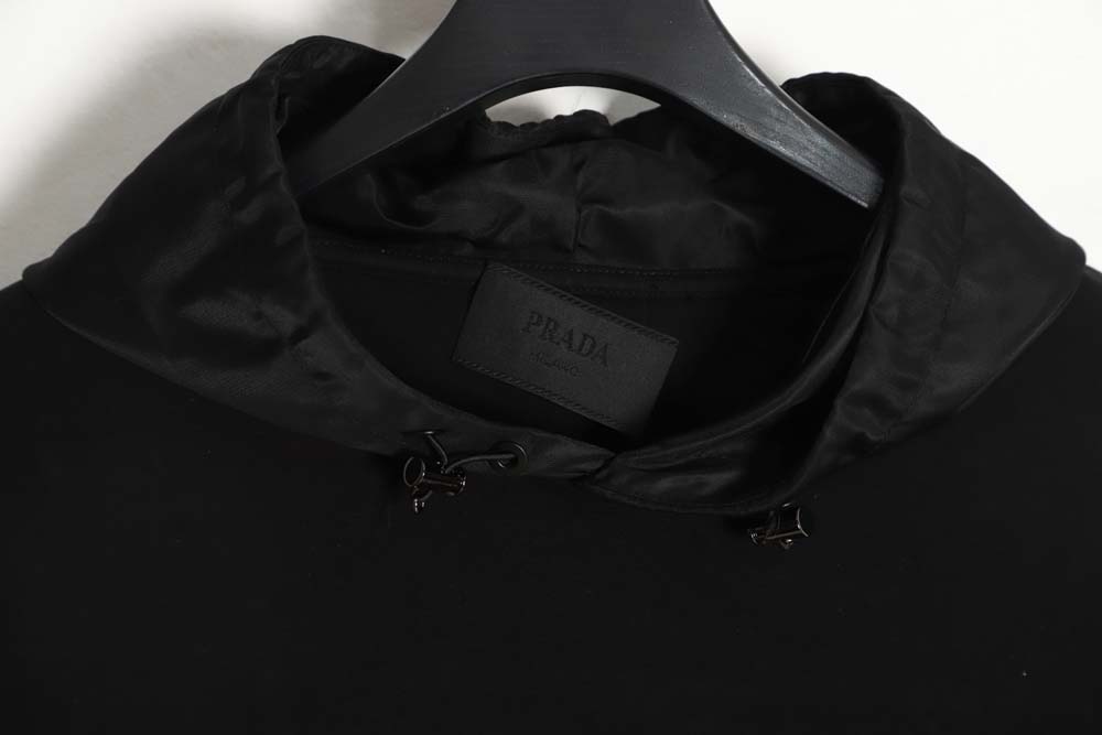 Prada 22Fw nylon patchwork triangle logo hooded sweatshirt
