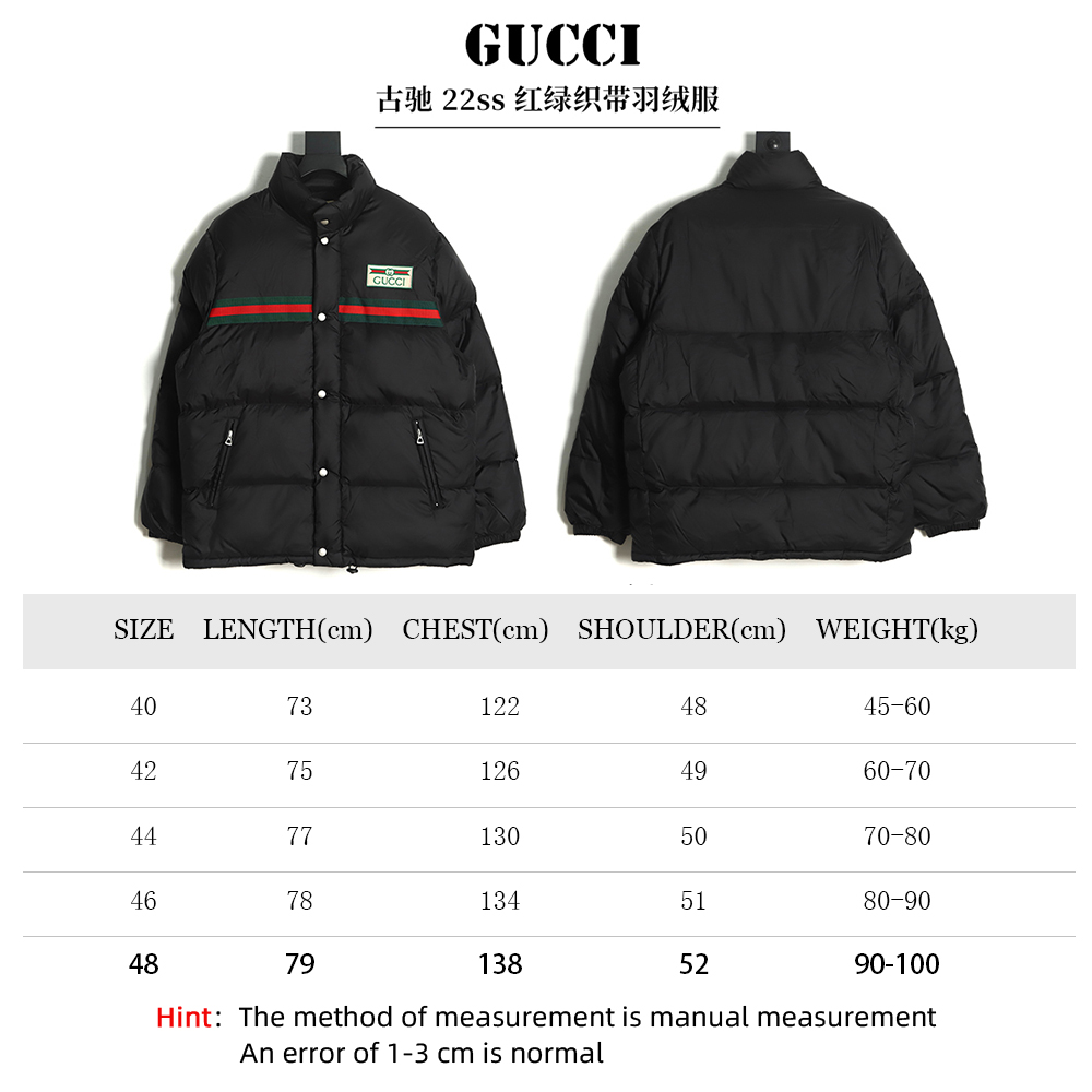 Gucci 22ss red and green webbing down jacket