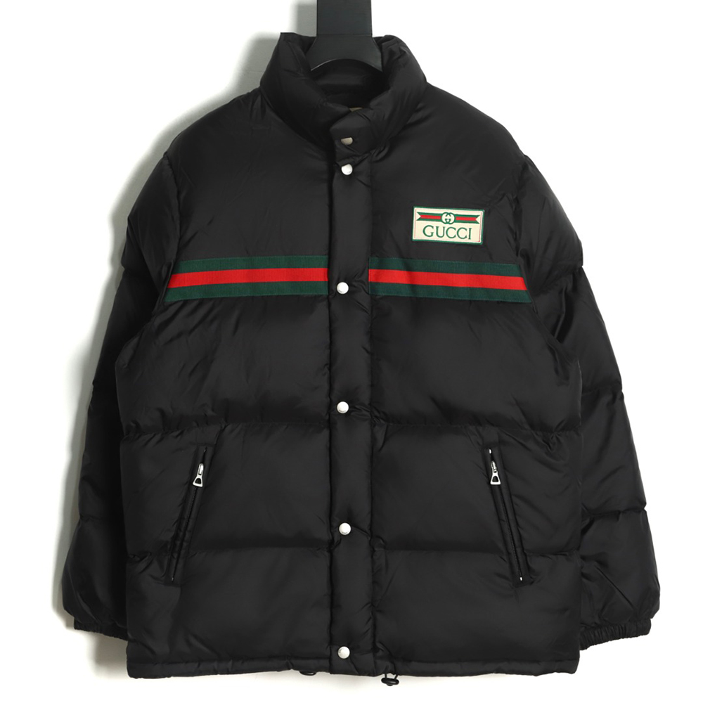 Gucci 22ss red and green webbing down jacket