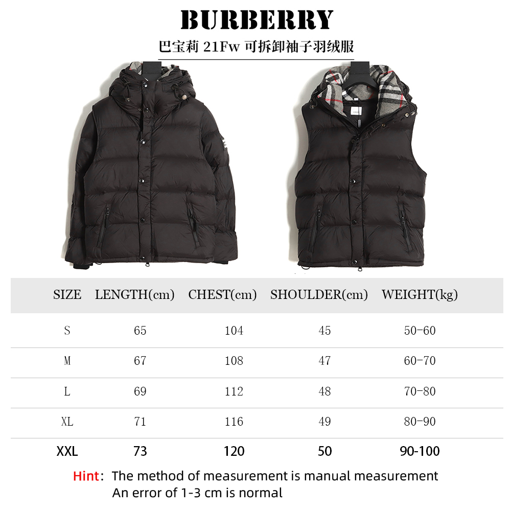 Burberry 21Fw detachable sleeve down jacket
