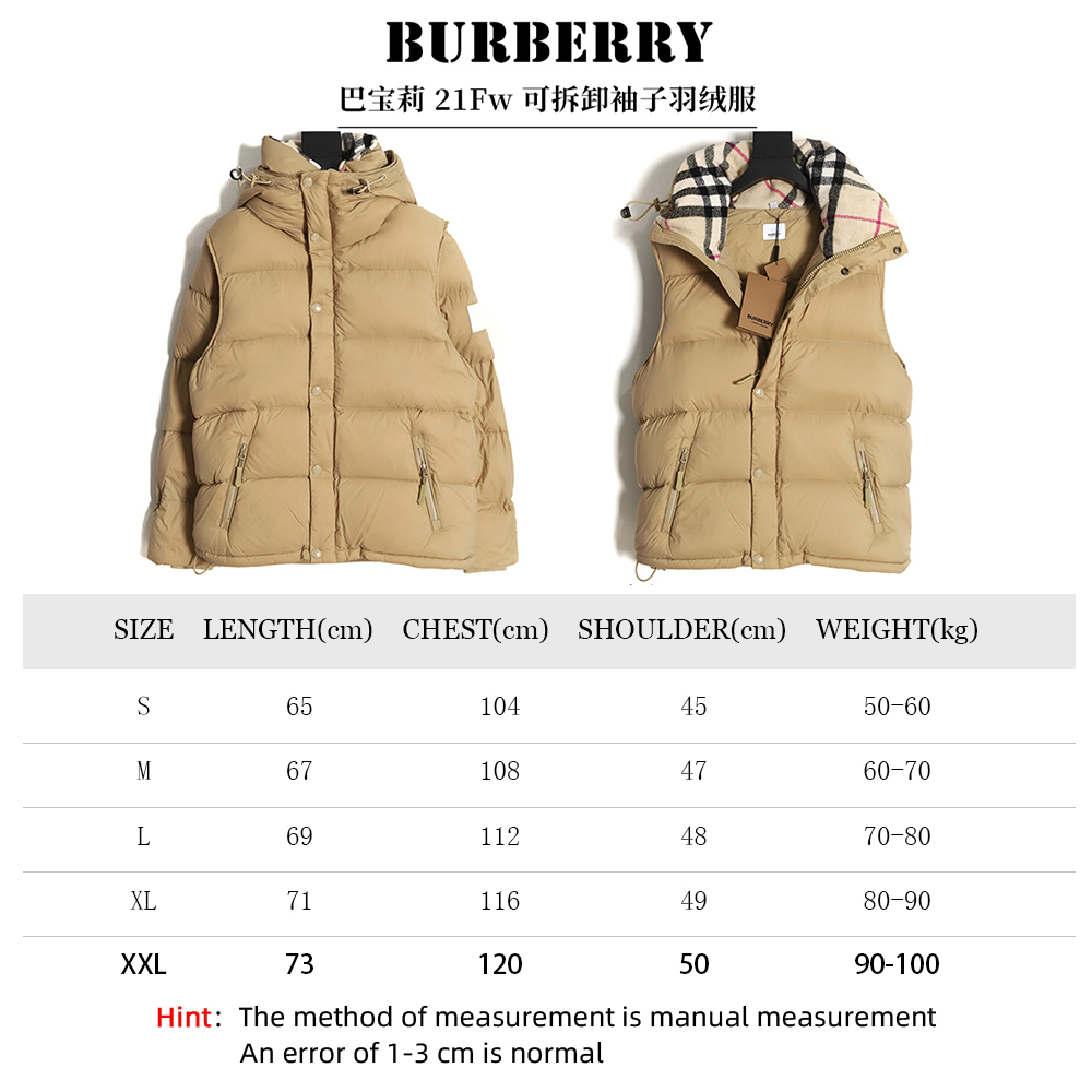 Burberry 21Fw detachable sleeve down jacket