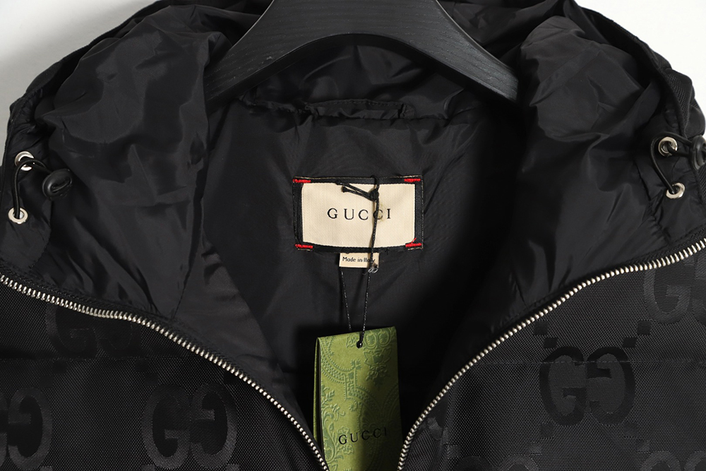 Gucci 22FW dark pattern double G printed canvas hooded down vest